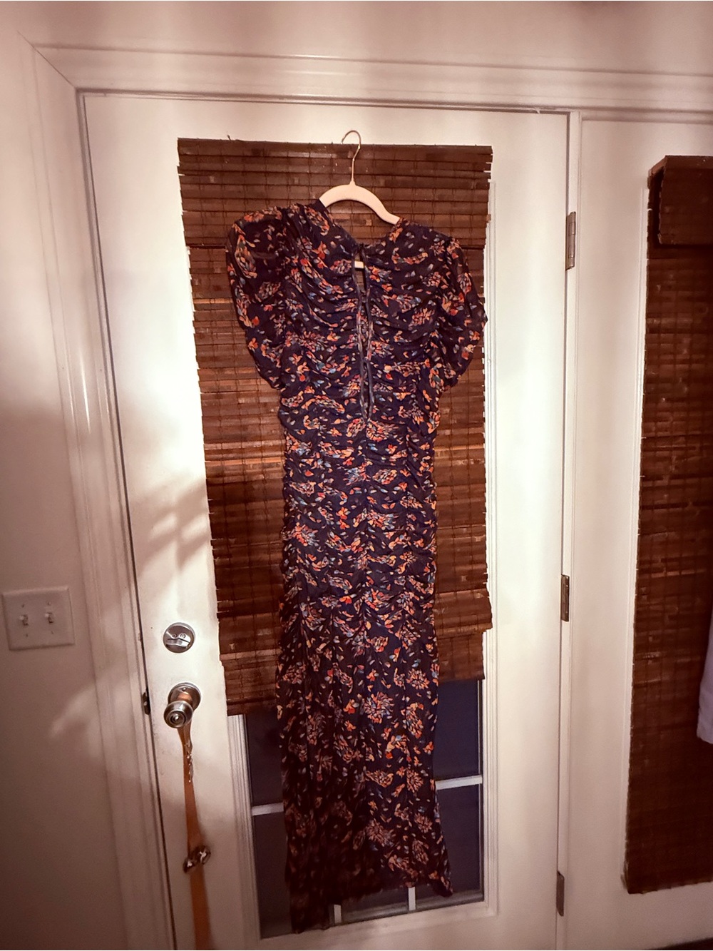 Free People Briella Ruched Mesh Midi Dress -"Twilight Combo" print, euc, sz M - Picture 6 of 16